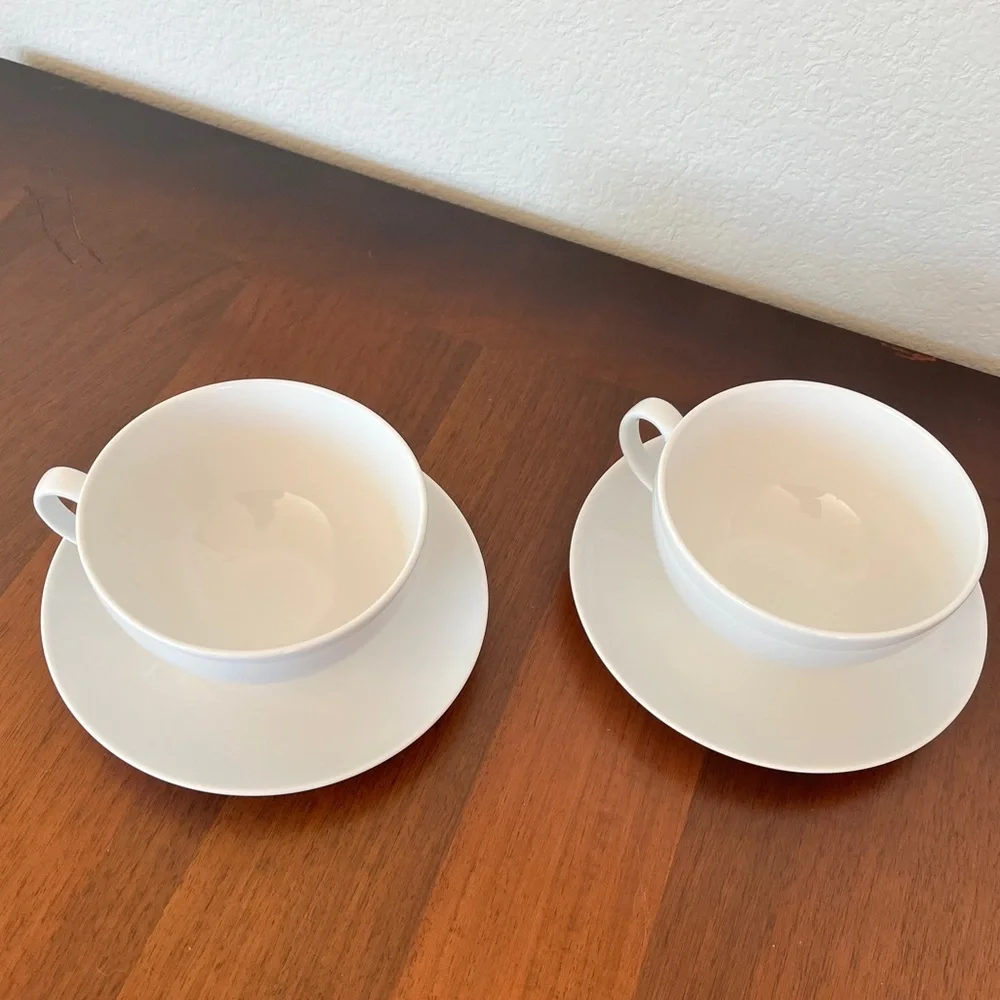 2 Piece Cups Set‎ Crate and Barrel Cappuccino Cup White with Matching Plates